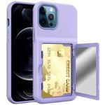 Shockproof PC + TPU Protective Case with Card Slots & Mirror For iPhone 12 Pro Max(Purple)