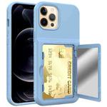 Shockproof PC + TPU Protective Case with Card Slots & Mirror For iPhone 12 Pro Max(Light Blue)