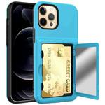 Shockproof PC + TPU Protective Case with Card Slots & Mirror For iPhone 12 Pro Max(Blue + Black)