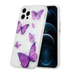 For iPhone 12 / 12 Pro Shell Texture Pattern Full-coverage TPU Shockproof Protective Case(Purple Butterflies)