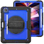 For iPad Pro 12.9 2022 / 2021 / 2020 / 2018 Shockproof Colorful Silicone + PC Protective Tablet Case with Holder & Shoulder Strap & Hand Strap & Pen Slot(Blue PC+Black)