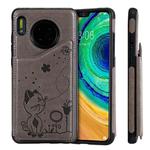 For Huawei Mate 30 Cat Bee Embossing Pattern Shockproof Protective Case with Card Slots & Photo Frame(Grey)