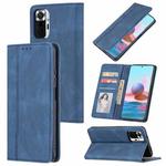 For Xiaomi Poco M3 / Redmi Note 9 4G Skin Feel Pressure Line Magnetic Horizontal Flip Leather Case with Holder & Card Slot & Wallet & Photo Frame(Blue)
