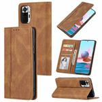 For Xiaomi Redmi Note 10 5G Skin Feel Pressure Line Magnetic Horizontal Flip Leather Case with Holder & Card Slot & Wallet & Photo Frame(Brown)