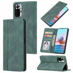 For Xiaomi Redmi Note 10 5G Skin Feel Pressure Line Magnetic Horizontal Flip Leather Case with Holder & Card Slot & Wallet & Photo Frame(Green)