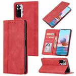 For Xiaomi Redmi Note 10 5G Skin Feel Pressure Line Magnetic Horizontal Flip Leather Case with Holder & Card Slot & Wallet & Photo Frame(Red)