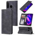 For Huawei P30 lite Skin Feel Pressure Line Magnetic Horizontal Flip Leather Case with Holder & Card Slot & Wallet & Photo Frame(Black)