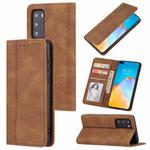 For Huawei P40 Skin Feel Pressure Line Magnetic Horizontal Flip Leather Case with Holder & Card Slot & Wallet & Photo Frame(Brown)