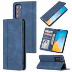 For Huawei P40 Pro Skin Feel Pressure Line Magnetic Horizontal Flip Leather Case with Holder & Card Slot & Wallet & Photo Frame(Blue)