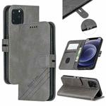 For iPhone 12 mini Stitching Style 2-Color Cow Texture Horizontal Flip PU Leather Case with Holder & Card Slot & Lanyard (Gray)