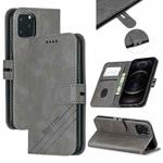 For iPhone 12 / 12 Pro Stitching Style 2-Color Cow Texture Horizontal Flip PU Leather Case with Holder & Card Slot & Lanyard(Gray)