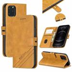 For iPhone 12 / 12 Pro Stitching Style 2-Color Cow Texture Horizontal Flip PU Leather Case with Holder & Card Slot & Lanyard(Yellow)