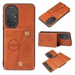 For Huawei P50 Double Buckle PU + TPU Shockproof Magnetic Protective Case with Card Slot & Holder(Brown)