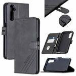 For OPPO Realme 6 Stitching Style 2-Color Cow Texture Horizontal Flip PU Leather Case with Holder & Card Slot & Lanyard(Black)