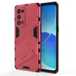 For OPPO Reno6 Pro+ 5G Punk Armor 2 in 1 PC + TPU Shockproof Case with Invisible Holder(Light Red)