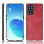 For OPPO Reno6 Pro Shockproof Sewing Cow Pattern Skin PC + PU + TPU Case(Red)