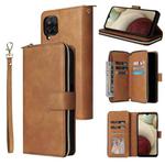 For Samsung Galaxy A12 5G Zipper Wallet Bag Horizontal Flip PU Leather Case with Holder & 9 Card Slots & Wallet & Lanyard & Photo Frame(Brown)