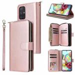 For Samsung Galaxy A72 5G Zipper Wallet Bag Horizontal Flip PU Leather Case with Holder & 9 Card Slots & Wallet & Lanyard & Photo Frame(Rose Gold)