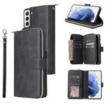 For Samsung Galaxy S21 Zipper Wallet Bag Horizontal Flip PU Leather Case with Holder & 9 Card Slots & Wallet & Lanyard & Photo Frame(Black)
