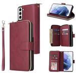 For Samsung Galaxy S21 Zipper Wallet Bag Horizontal Flip PU Leather Case with Holder & 9 Card Slots & Wallet & Lanyard & Photo Frame(Red Wine)