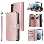 For Samsung Galaxy S21+ Zipper Wallet Bag Horizontal Flip PU Leather Case with Holder & 9 Card Slots & Wallet & Lanyard & Photo Frame(Rose Gold)