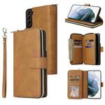 For Samsung Galaxy S21+ Zipper Wallet Bag Horizontal Flip PU Leather Case with Holder & 9 Card Slots & Wallet & Lanyard & Photo Frame(Brown)