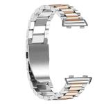 For OPPO Watch 46mm Three-beads Steel Watch Band(Silver Rose Gold)