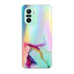 For Xiaomi Redmi K40 / K40 Pro / Poco F3 Laser Marble Pattern Clear TPU Shockproof Protective Case(Green)