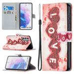 For Samsung Galaxy S21 5G Colored Drawing Pattern Horizontal Flip PU Leather Case with Holder & Card Slots & Wallet & Lanyard(LOVE)