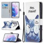 For Samsung Galaxy S21 5G Colored Drawing Pattern Horizontal Flip PU Leather Case with Holder & Card Slots & Wallet & Lanyard(Cruel Cat)