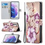 For Samsung Galaxy S21+ 5G Colored Drawing Pattern Horizontal Flip PU Leather Case with Holder & Card Slots & Wallet & Lanyard(Lotus)