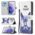For Samsung Galaxy S21+ 5G Colored Drawing Pattern Horizontal Flip PU Leather Case with Holder & Card Slots & Wallet & Lanyard(Cruel Cat)