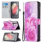 For Samsung Galaxy S21 Ultra 5G Colored Drawing Pattern Horizontal Flip PU Leather Case with Holder & Card Slots & Wallet & Lanyard(Rose Flower)
