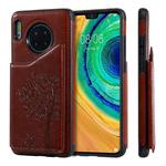 For Huawei Mate 30 Cat Tree Embossing Pattern Shockproof Protective Case with Card Slots & Photo Frame(Brown)