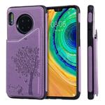 For Huawei Mate 30 Cat Tree Embossing Pattern Shockproof Protective Case with Card Slots & Photo Frame(Purple)
