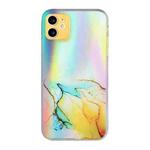For iPhone 11 Laser Marble Pattern Clear TPU Shockproof Protective Case (Yellow)