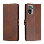 For Xiaomi Redmi Note 10 Stitching Style 2-Color Cow Texture Horizontal Flip PU Leather Case with Holder & Card Slot & Lanyard(Brown)