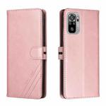 For Xiaomi Redmi Note 10 Stitching Style 2-Color Cow Texture Horizontal Flip PU Leather Case with Holder & Card Slot & Lanyard(Rose Gold)