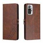 For Xiaomi Redmi Note 10 Pro Stitching Style 2-Color Cow Texture Horizontal Flip PU Leather Case with Holder & Card Slot & Lanyard(Brown)