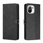 For Xiaomi Mi 11 Stitching Style 2-Color Cow Texture Horizontal Flip PU Leather Case with Holder & Card Slot & Lanyard(Black)