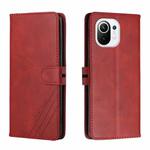 For Xiaomi Mi 11 Stitching Style 2-Color Cow Texture Horizontal Flip PU Leather Case with Holder & Card Slot & Lanyard(Red)