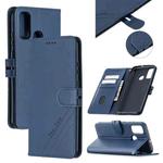 For Huawei P smart 2020 Stitching Style 2-Color Cow Texture Horizontal Flip PU Leather Case with Holder & Card Slot & Lanyard(Blue)