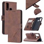 For Huawei P smart 2020 Stitching Style 2-Color Cow Texture Horizontal Flip PU Leather Case with Holder & Card Slot & Lanyard(Brown)