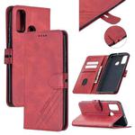 For Huawei P smart 2020 Stitching Style 2-Color Cow Texture Horizontal Flip PU Leather Case with Holder & Card Slot & Lanyard(Red)