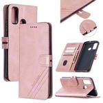 For Huawei P smart 2020 Stitching Style 2-Color Cow Texture Horizontal Flip PU Leather Case with Holder & Card Slot & Lanyard(Rose Gold)