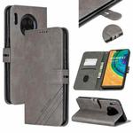 For Huawei Mate 30 Stitching Style 2-Color Cow Texture Horizontal Flip PU Leather Case with Holder & Card Slot & Lanyard(Gray)