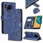 For Huawei Mate 30 Stitching Style 2-Color Cow Texture Horizontal Flip PU Leather Case with Holder & Card Slot & Lanyard(Blue)
