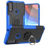 For Motorola Moto E7 Power Armor Bear Shockproof PC + TPU Protective Case with Ring Holder(Blue)