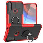 For Motorola Moto E7 Power Armor Bear Shockproof PC + TPU Protective Case with Ring Holder(Red)