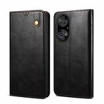 For Huawei P50 Simple Wax Crazy Horse Texture Horizontal Flip Leather Case with Card Slots & Holder(Black)